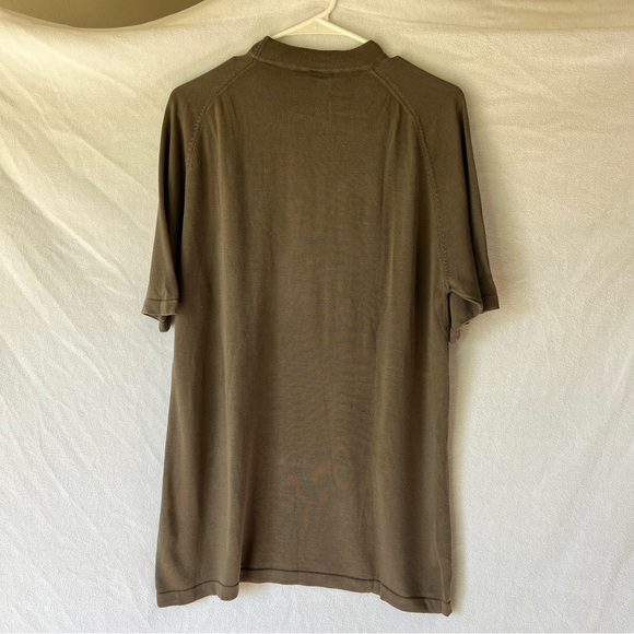 Olive Army Green Short Sleeve Knit Shirt - Picture 4 of 8